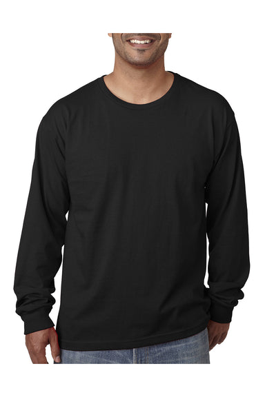 Bayside BA5060 Mens USA Made Long Sleeve Crewneck T-Shirt Black Model Front