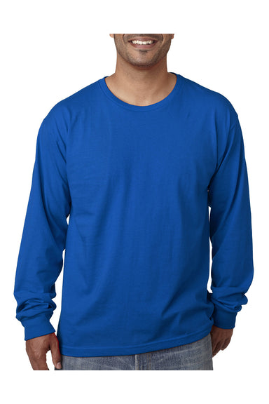 Bayside BA5060 Mens USA Made Long Sleeve Crewneck T-Shirt Royal Blue Model Front