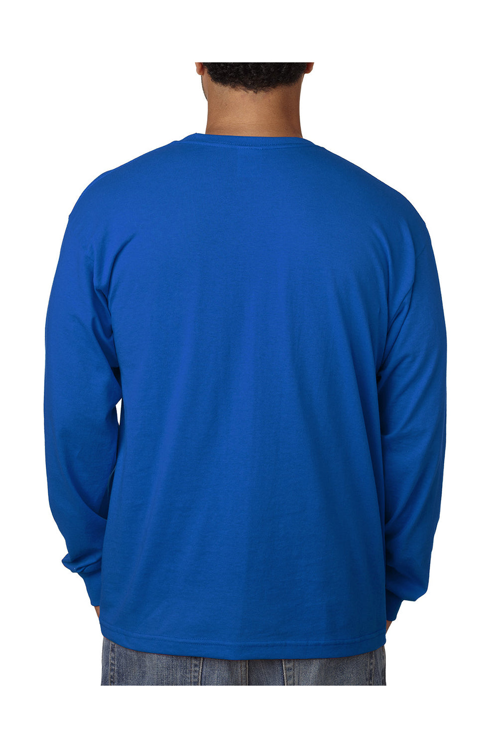 Bayside BA5060 Mens USA Made Long Sleeve Crewneck T-Shirt Royal Blue Model Back