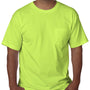 Bayside Mens USA Made Short Sleeve Crewneck T-Shirt w/ Pocket - Lime Green