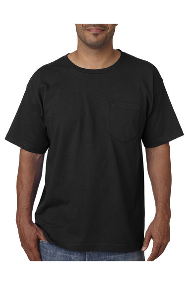 Bayside BA5070 Mens USA Made Short Sleeve Crewneck T-Shirt w/ Pocket Black Model Front