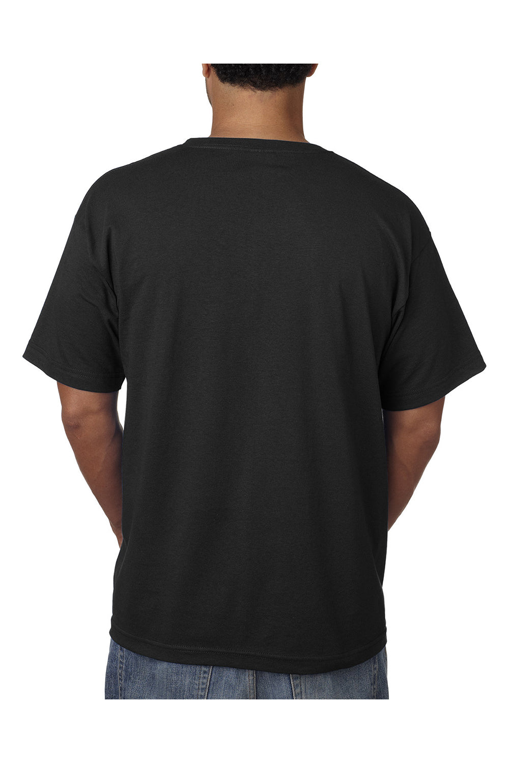 Bayside BA5070 Mens USA Made Short Sleeve Crewneck T-Shirt w/ Pocket Black Model Back