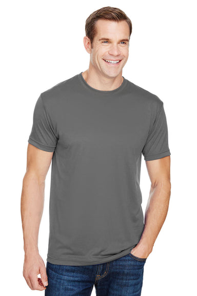 Bayside 5300 Mens USA Made Performance Short Sleeve Crewneck T-Shirt Charcoal Grey Model Front