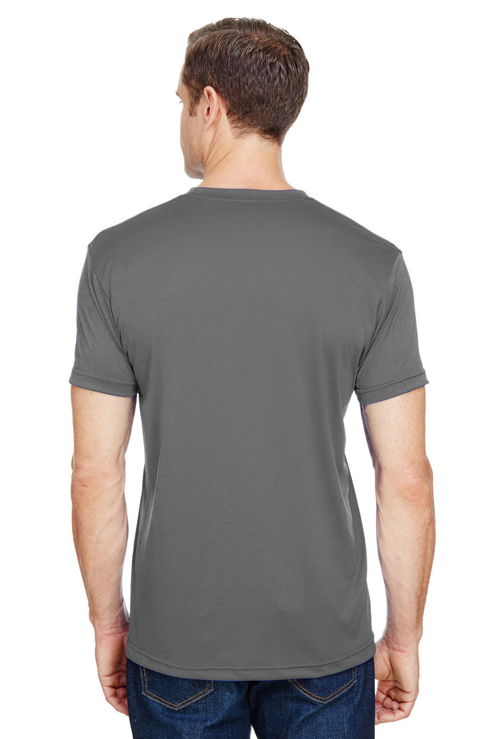 Bayside 5300 Mens USA Made Performance Short Sleeve Crewneck T-Shirt Charcoal Grey Model Back