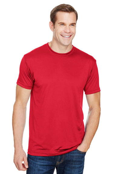 Bayside 5300 Mens USA Made Performance Short Sleeve Crewneck T-Shirt Red Model Front