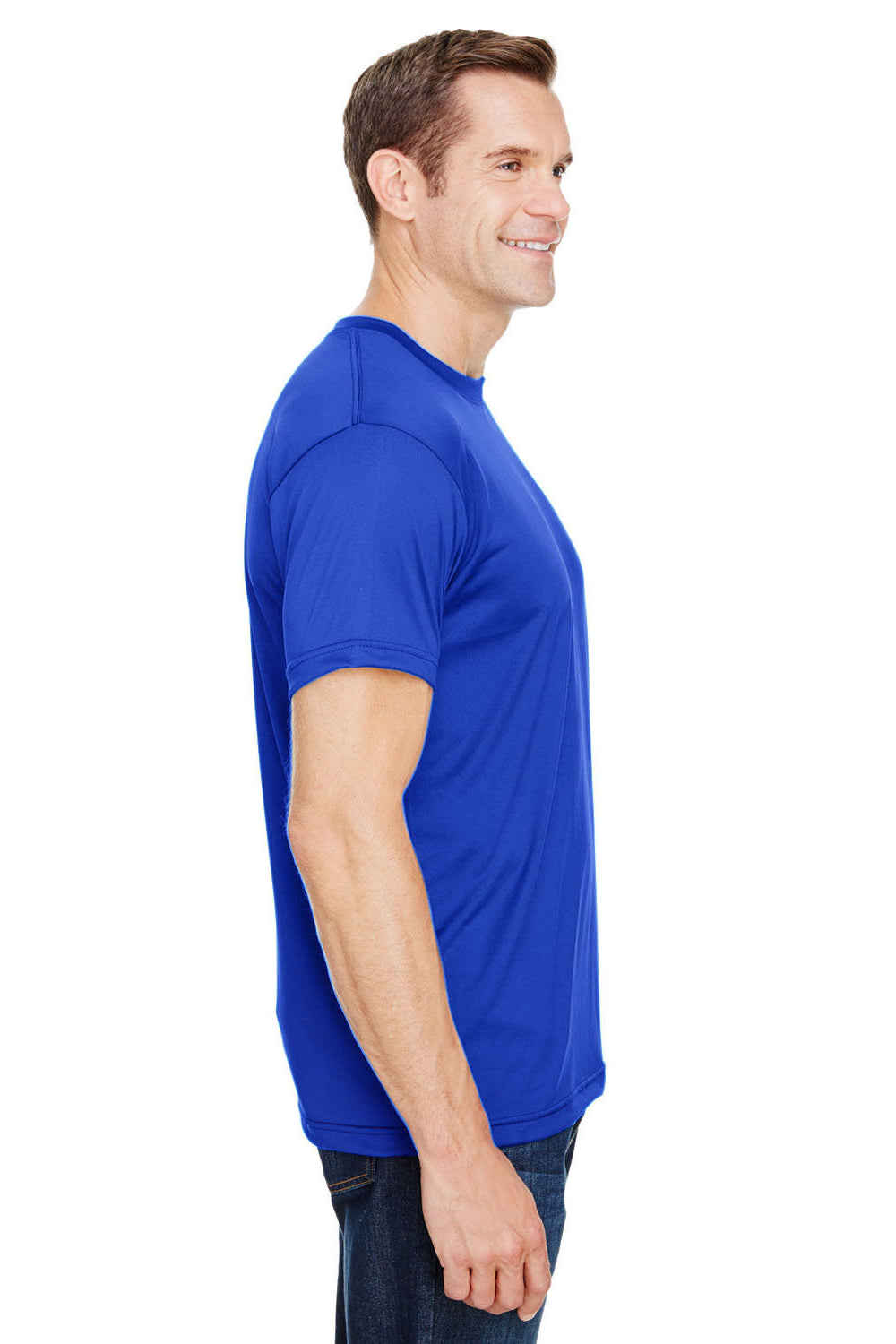 Bayside 5300 Mens USA Made Performance Short Sleeve Crewneck T-Shirt Royal Blue Model Side
