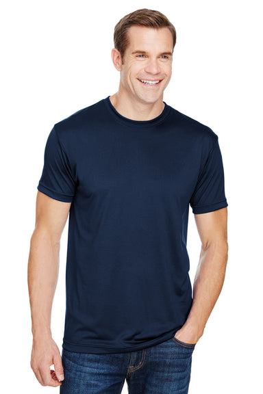 Bayside 5300 Mens USA Made Performance Short Sleeve Crewneck T-Shirt Navy Blue Model Front