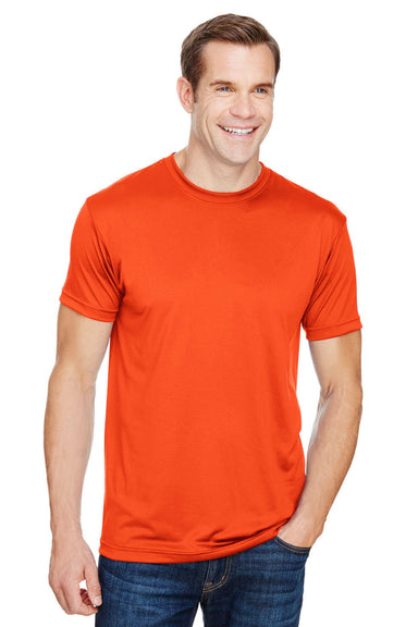 Bayside 5300 Mens USA Made Performance Short Sleeve Crewneck T-Shirt Bright Orange Model Front