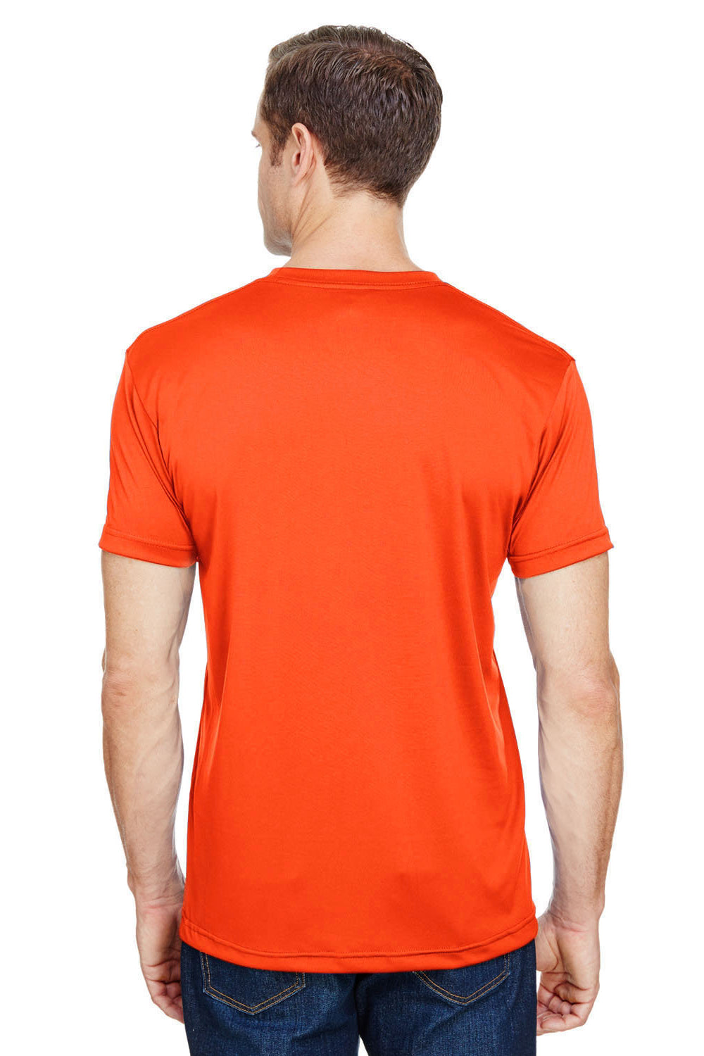 Bayside 5300 Mens USA Made Performance Short Sleeve Crewneck T-Shirt Bright Orange Model Back