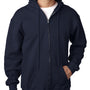 Bayside Mens USA Made Full Zip Hooded Sweatshirt Hoodie w/ Pockets - Navy Blue