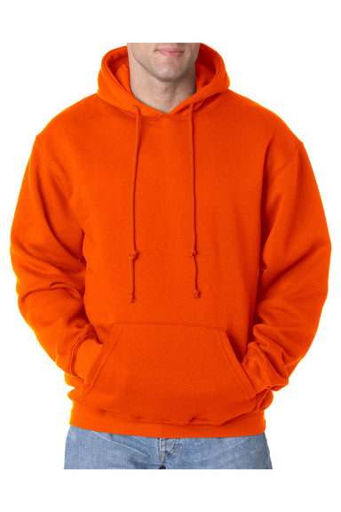 Bayside BA960 Mens USA Made Hooded Sweatshirt Hoodie Bright Orange Model Front