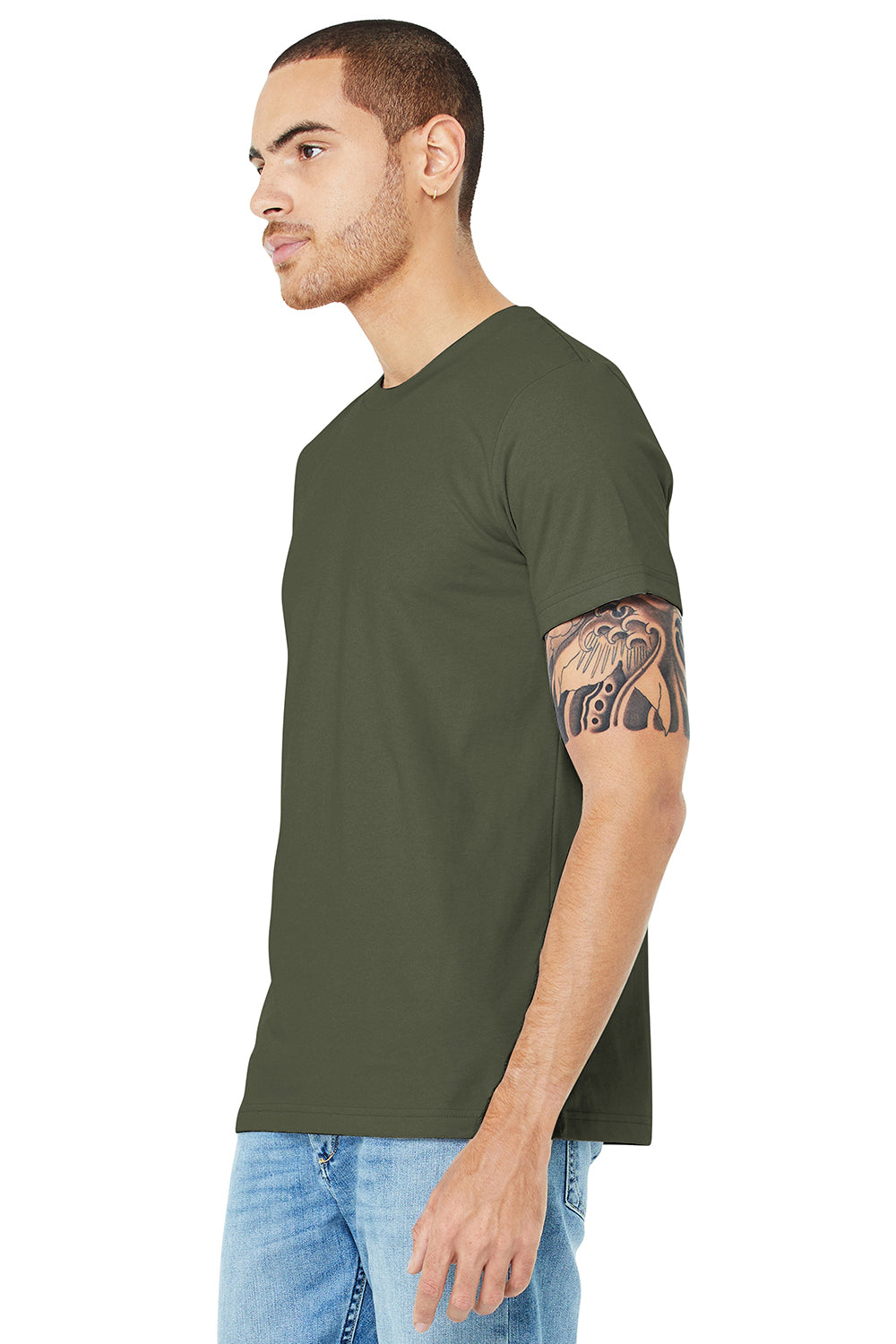 Bella + Canvas BC3001/3001C Mens Jersey Short Sleeve Crewneck T-Shirt Army Green Model 3Q
