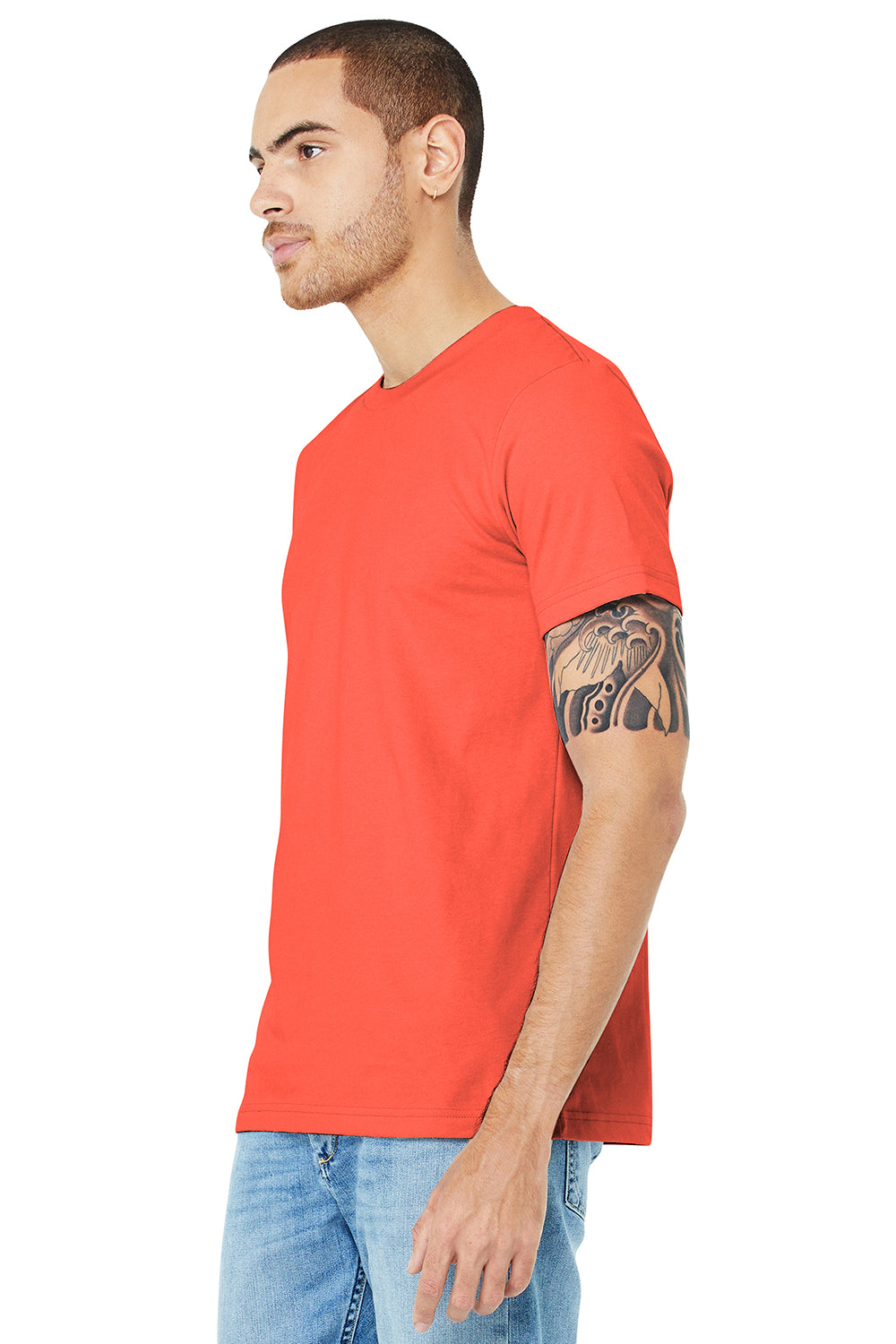 Bella + Canvas BC3001/3001C Mens Jersey Short Sleeve Crewneck T-Shirt Coral Model 3Q