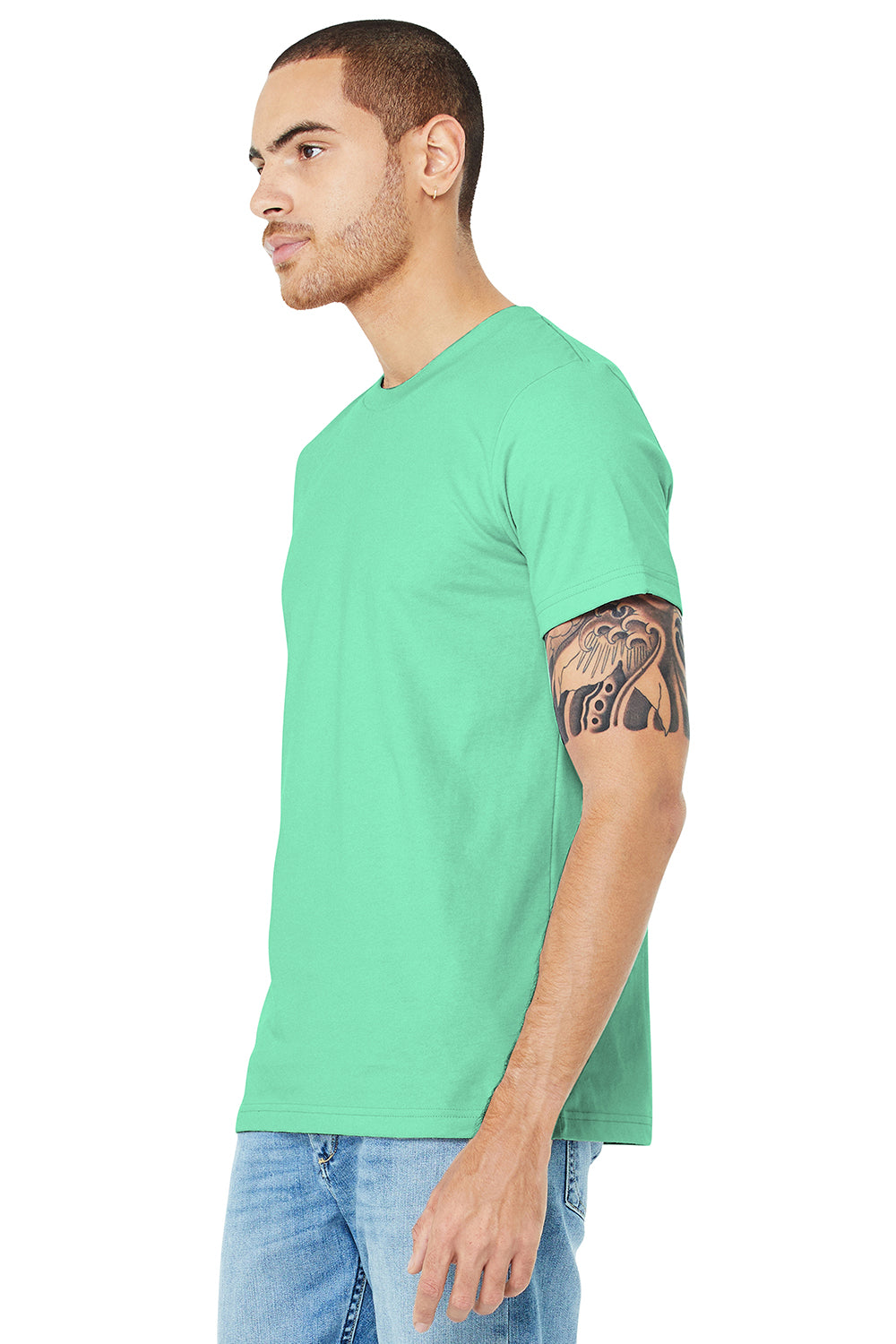 Bella + Canvas BC3001/3001C Mens Jersey Short Sleeve Crewneck T-Shirt Mint Green Model 3Q
