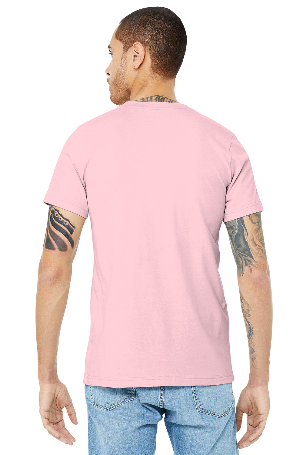 Bella + Canvas BC3001/3001C Mens Jersey Short Sleeve Crewneck T-Shirt Pink Model Back