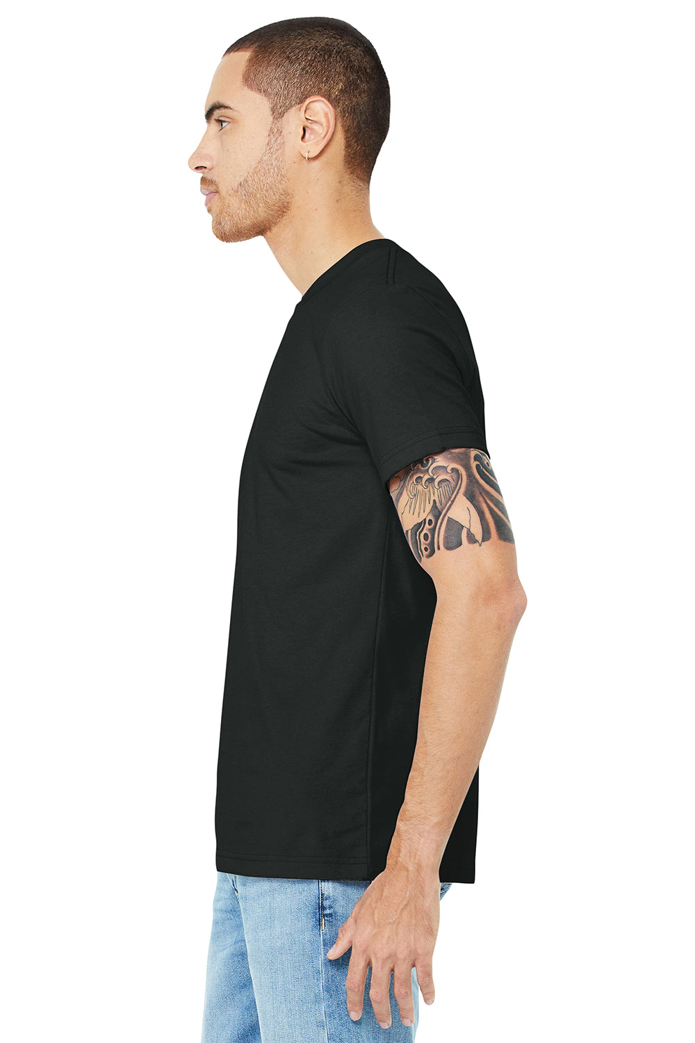 Bella + Canvas BC3001/3001C Mens Jersey Short Sleeve Crewneck T-Shirt Vintage Black Model Side