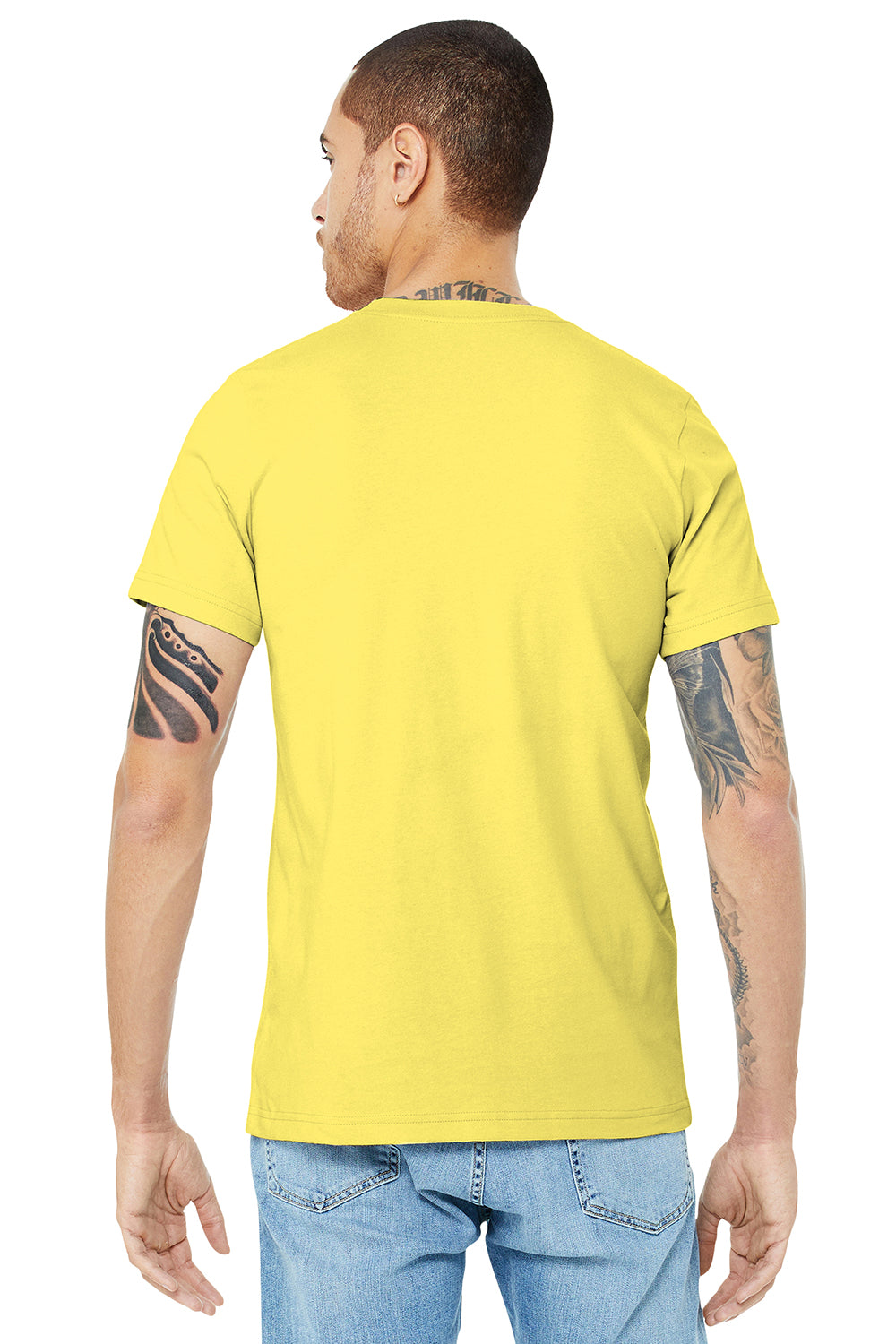 Bella + Canvas BC3001/3001C Mens Jersey Short Sleeve Crewneck T-Shirt Yellow Model Back