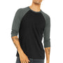 Bella + Canvas Mens 3/4 Sleeve Crewneck T-Shirt - Black/Heather Deep Grey - Closeout