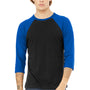 Bella + Canvas Mens 3/4 Sleeve Crewneck T-Shirt - Black/Royal Blue - Closeout