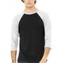 Bella + Canvas Mens 3/4 Sleeve Crewneck T-Shirt - Black/White
