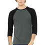 Bella + Canvas Mens 3/4 Sleeve Crewneck T-Shirt - Heather Deep Grey/Black