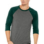 Bella + Canvas Mens 3/4 Sleeve Crewneck T-Shirt - Grey/Emerald Green - Closeout
