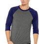 Bella + Canvas Mens 3/4 Sleeve Crewneck T-Shirt - Grey/Navy Blue