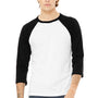 Bella + Canvas Mens 3/4 Sleeve Crewneck T-Shirt - White/Black