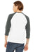 Bella + Canvas BC3200/3200 Mens 3/4 Sleeve Crewneck T-Shirt White/Heather Deep Grey Model Back