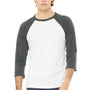 Bella + Canvas Mens 3/4 Sleeve Crewneck T-Shirt - White/Heather Deep Grey