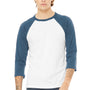 Bella + Canvas Mens 3/4 Sleeve Crewneck T-Shirt - White/Denim Blue - Closeout