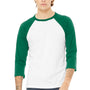Bella + Canvas Mens 3/4 Sleeve Crewneck T-Shirt - White/Kelly Green