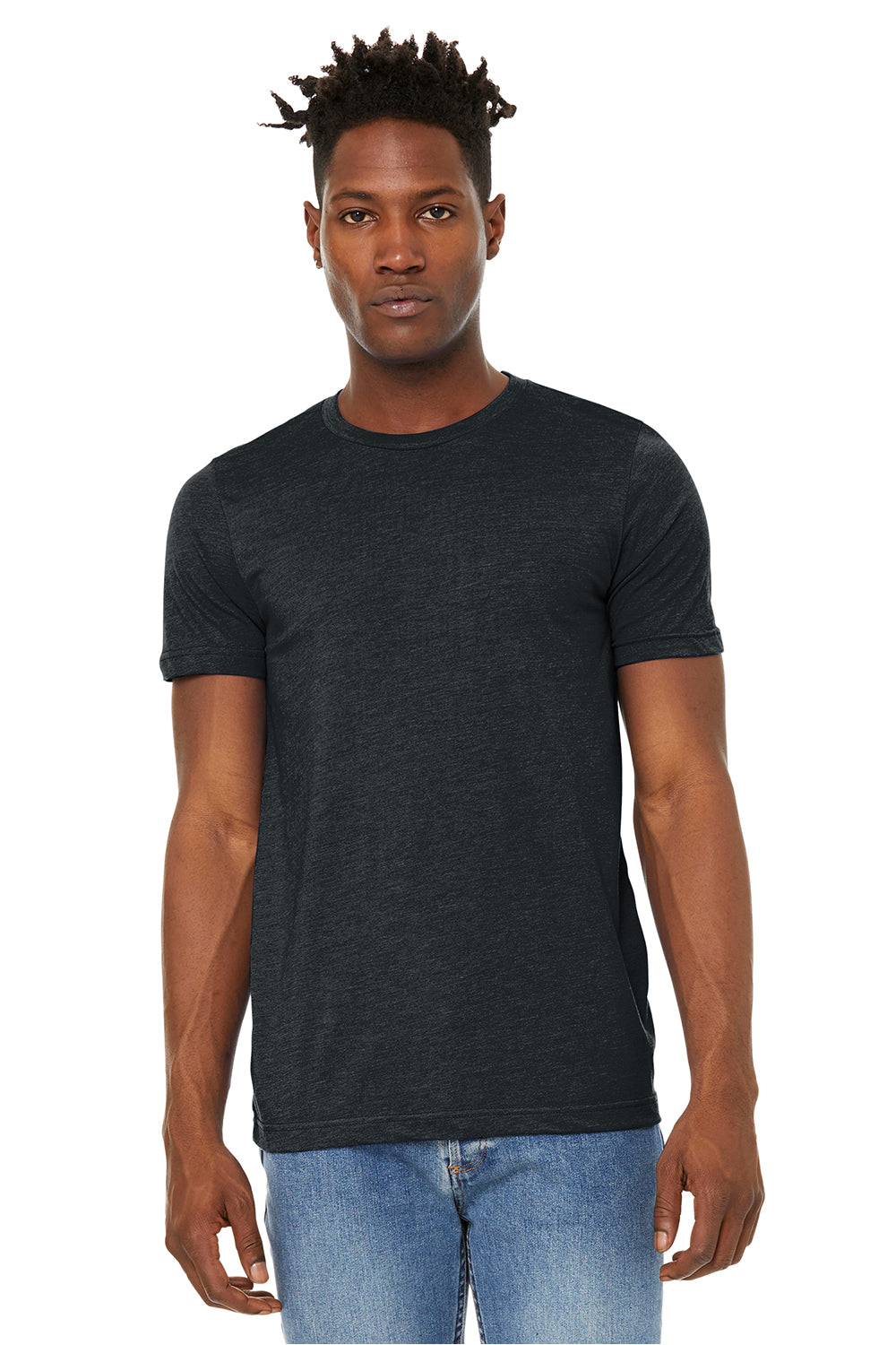 Bella + Canvas BC3301/3301C/3301 Mens Jersey Short Sleeve Crewneck T-Shirt Heather Dark Grey Model Front