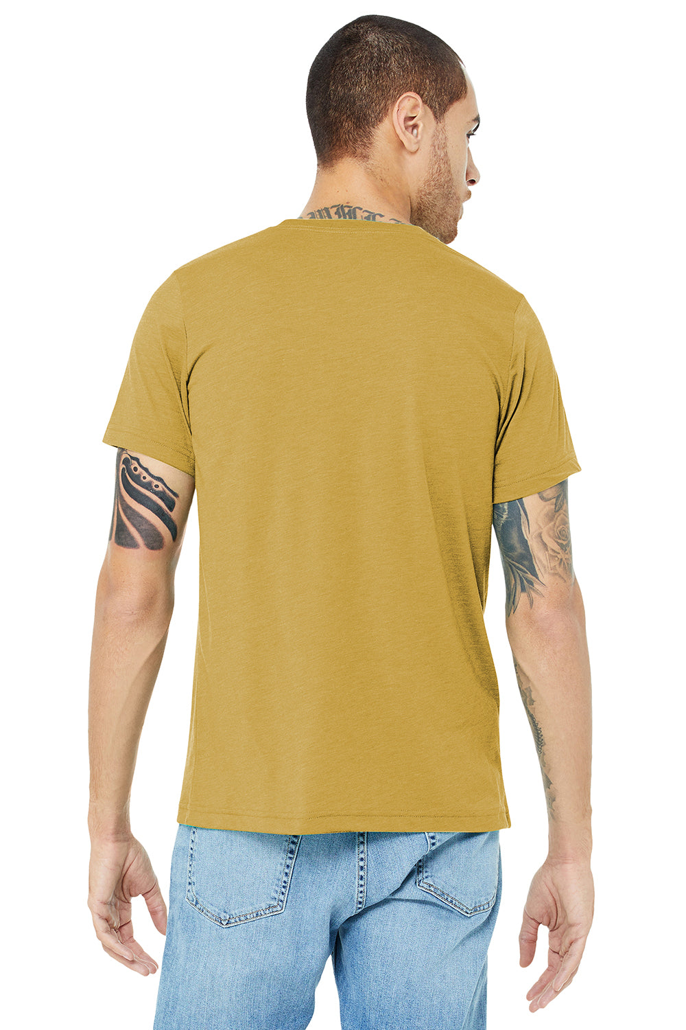 Bella + Canvas BC3413/3413C/3413 Mens Short Sleeve Crewneck T-Shirt Mustard Yellow Model Back