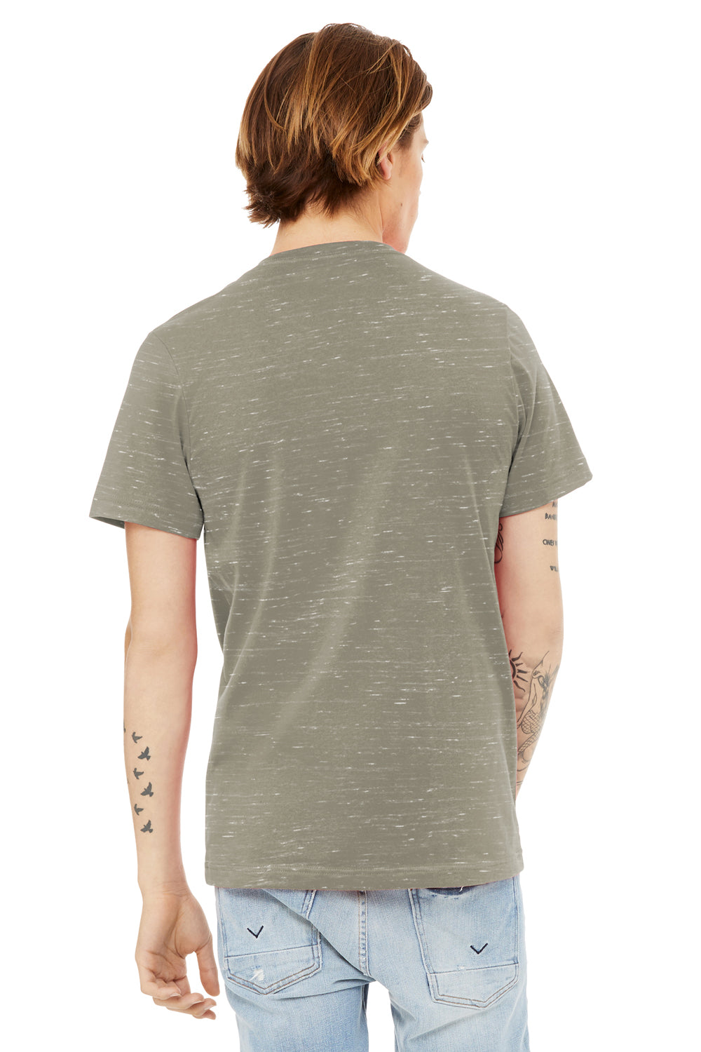 Bella + Canvas BC3655/3655C Mens Textured Jersey Short Sleeve V-Neck T-Shirt Stone Marble Model Back