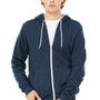 Bella + Canvas Mens Fleece Full Zip Hooded Sweatshirt Hoodie w/ Pockets - Heather Navy Blue