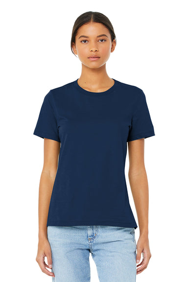 Bella + Canvas BC6400/B6400/6400 Womens Relaxed Jersey Short Sleeve Crewneck T-Shirt Navy Blue Model Front