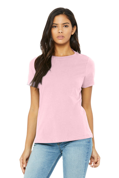 Bella + Canvas BC6413 Womens Short Sleeve Crewneck T-Shirt Pink Model Front