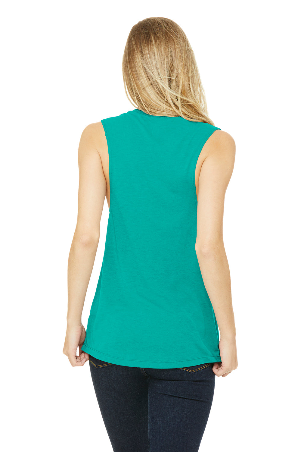 Bella + Canvas BC8803/B8803/8803 Womens Flowy Muscle Tank Top Teal Green Model Back