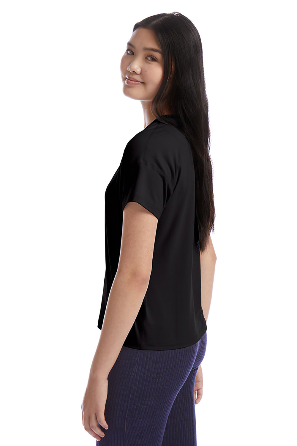 Champion CHP130 Womens Sport Soft Touch Short Sleeve Crewneck T-Shirt Black Model Side