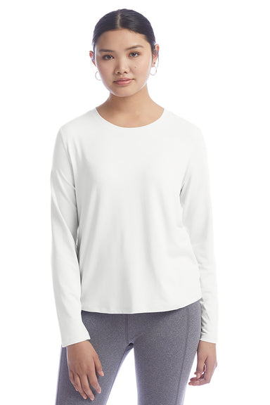 Champion CHP140 Womens Sport Soft Touch Long Sleeve Crewneck T-Shirt White Model Front