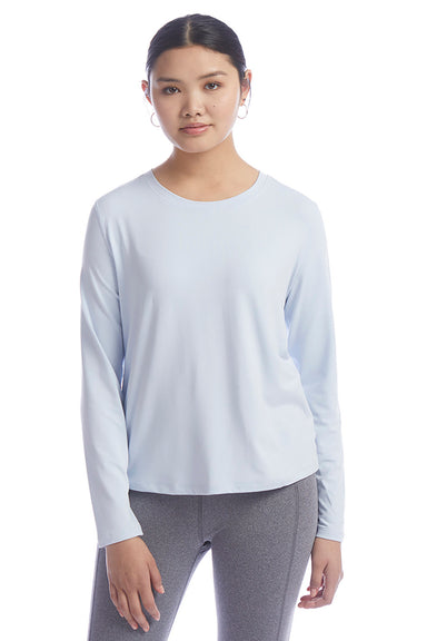 Champion CHP140 Womens Sport Soft Touch Long Sleeve Crewneck T-Shirt Collage Blue Model Front