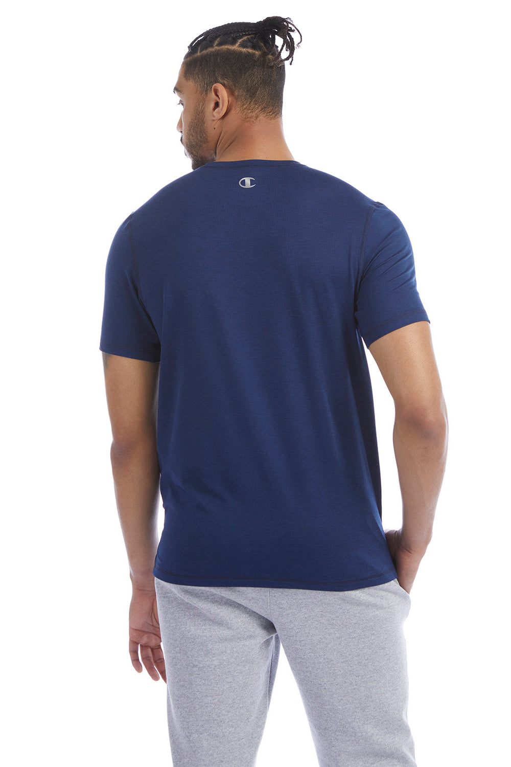 Champion CHP160 Mens Sport Short Sleeve Crewneck T-Shirt Navy Blue Model Back