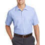 Red Kap Mens Industrial Moisture Wicking Short Sleeve Button Down Shirt w/ Double Pockets - White/Blue