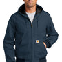Carhartt Mens Wind & Water Resistant Duck Cloth Full Zip Hooded Work Jacket - Navy Blue