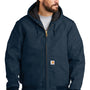 Carhartt Mens Wind & Water Resistant Duck Cloth Full Zip Hooded Work Jacket - Navy Blue