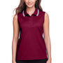 Devon & Jones Womens CrownLux Performance Moisture Wicking Sleeveless Polo Shirt - Burgundy/White - Closeout