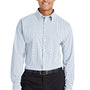 Devon & Jones Mens CrownLux Performance Moisture Wicking Long Sleeve Button Down Shirt w/ Pocket - Navy Blue/White