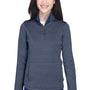 Devon & Jones Womens Newbury Fleece 1/4 Zip Sweatshirt w/ Pouch Pocket - Heather Navy Blue