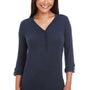Devon & Jones Womens Perfect Fit Long Sleeve V-Neck T-Shirt - Navy Blue - Closeout